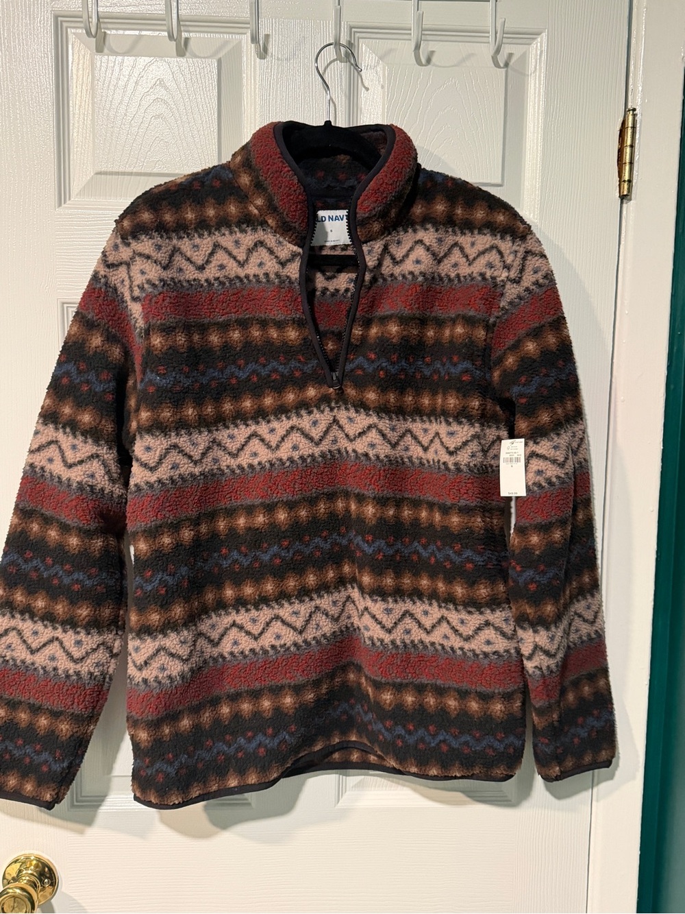 Old Navy Men's Zip-Up Fleece Sweater in Brown, Rust, Cream